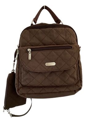 Baggallini Explorer Quilted Convertible Backpack Brown Coin Purse Travel